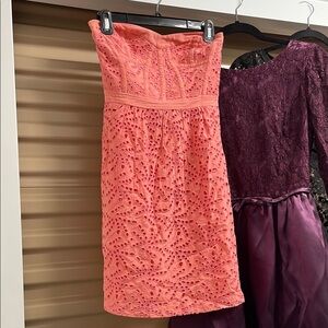 Like New Sexy Coral Lace Strapless Summer Wedding Guest Prom Cocktail Dress